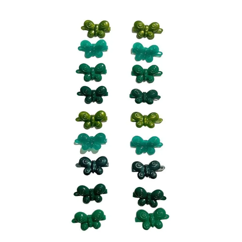 Vintage Green Plastic Butterfly Barrettes 9 Pairs - 18 Total‎ Matching Shades